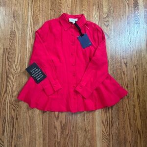Red Button-Up Peplum Shirt Tuckernuck Pomander Place Size XS